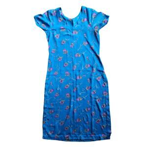 Vintage Blue Silk Paisley Floral Shift  Dress Size XS